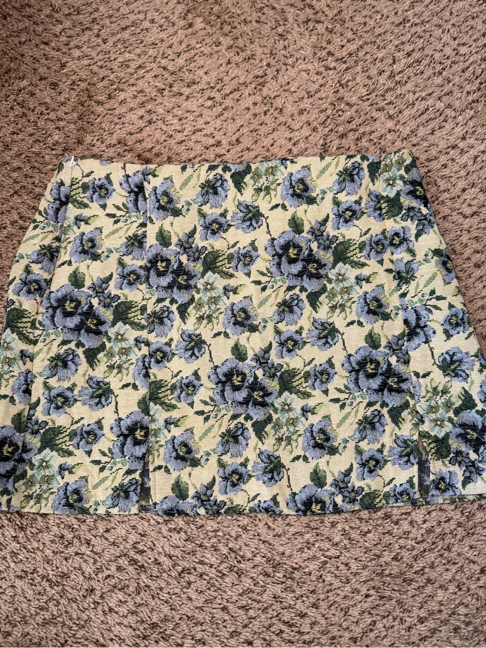 Floral Jacquard Mini Skirt in Cream and Blue
